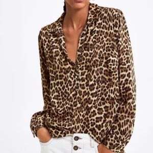 BNWT ZARA Cheetah Print Blouse with Pocket sz Med!